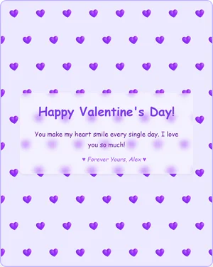 Dreamy Purple Heart Greeting Card - Purple hearts with elegant cursive text